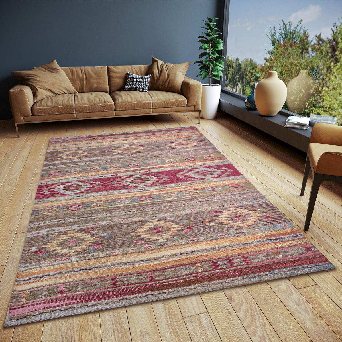 Flachwebeteppich Necla Multicolor ca. 60x90cm - Multicolor, Design, Kunststoff/Textil (60/90cm)