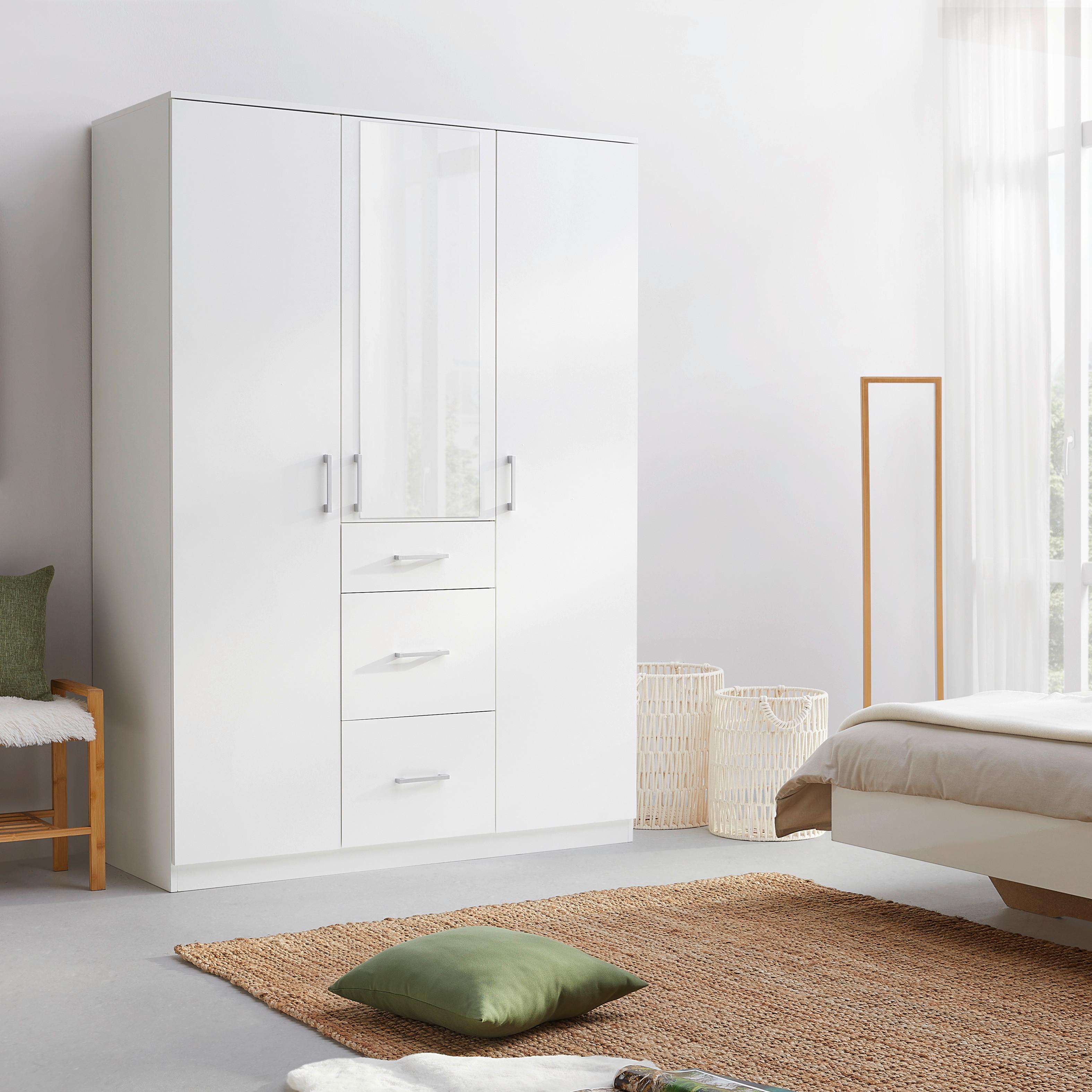 GARDEROB MED GÅNGJÄRNSDÖRRAR LASSE 3T/1SP -EXKLUSIV- - vit/grå, Klassisk, trämaterial/plast (135/196,5/55cm) - Mömax