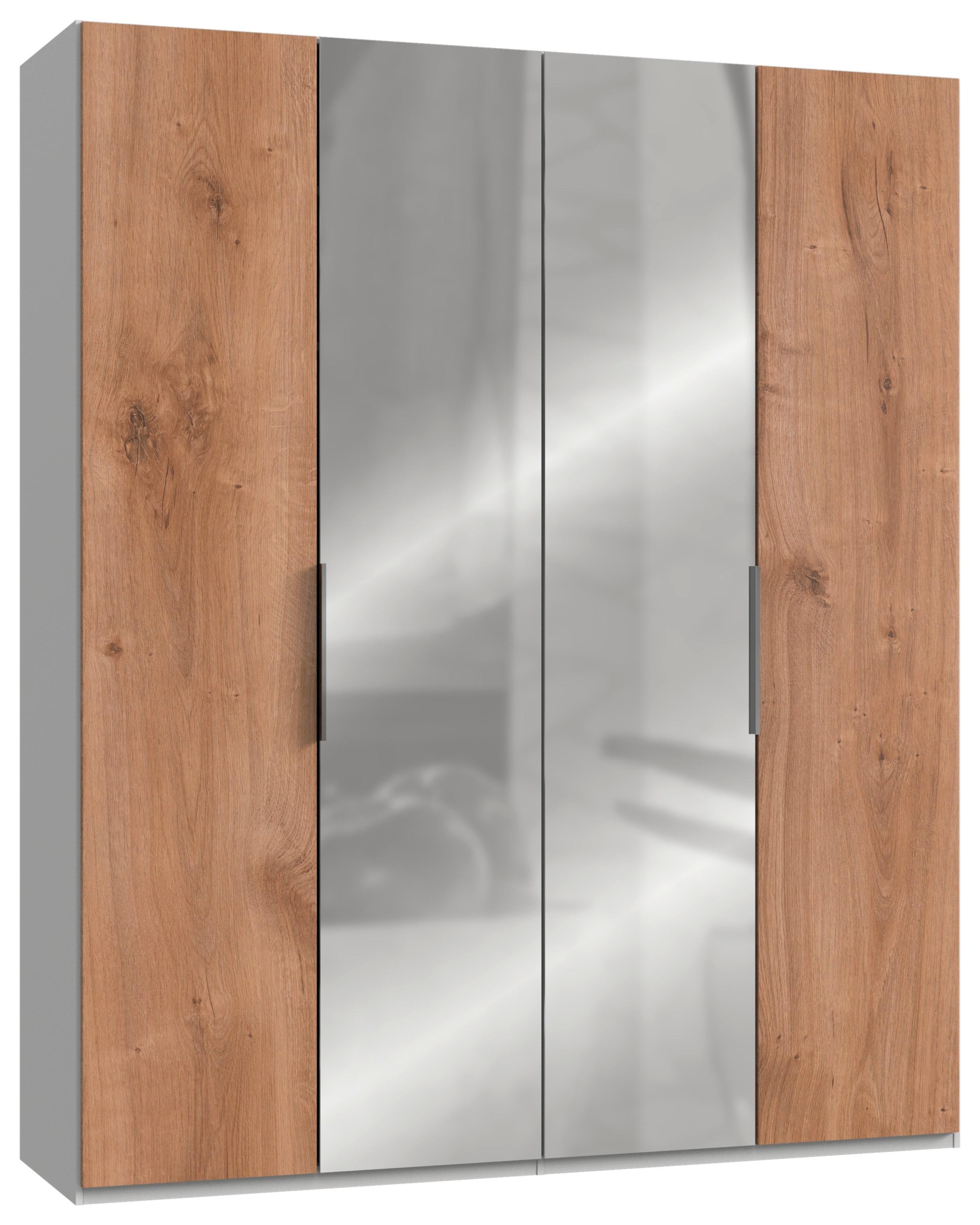 Drehtürenschrank Level 36A mit Spiegel ca. 200 cm Eiche/Weiß - Chromfarben/Eichefarben, MODERN, Holzwerkstoff (200/236/58cm) - MID.YOU