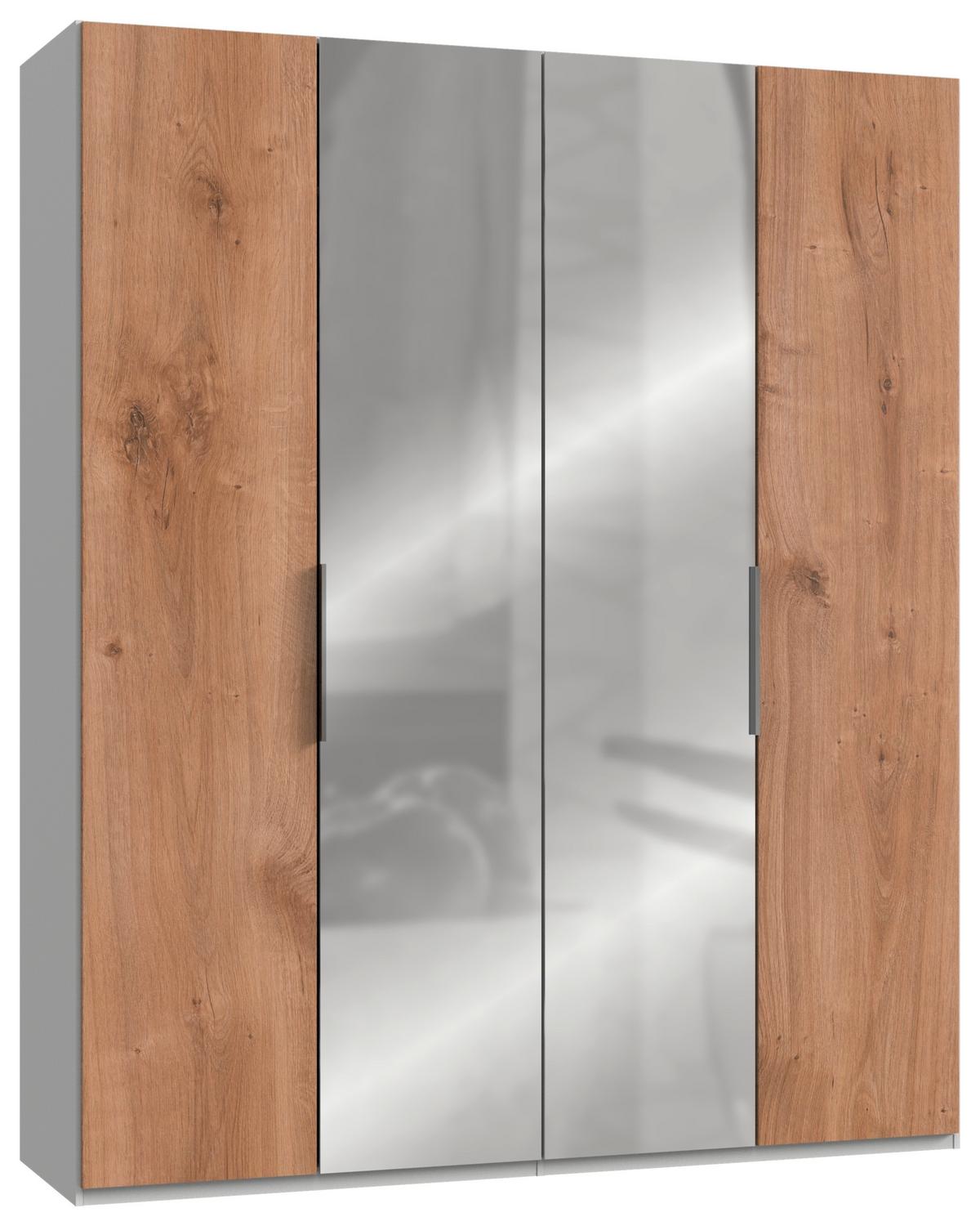 Drehtürenschrank Level 36A mit Spiegel ca. 200 cm Eiche/Weiß - Chromfarben/Eichefarben, MODERN, Holzwerkstoff (200/236/58cm) - MID.YOU
