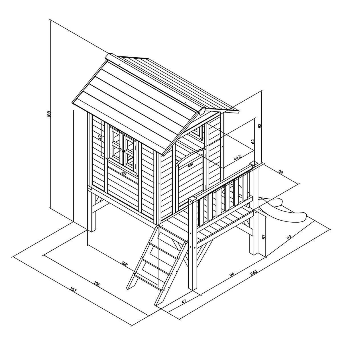 Spielhaus Grau/Weiß - Weiß/Grau, KONVENTIONELL, Holz/Kunststoff (240/189/167cm) - Ambia Garden