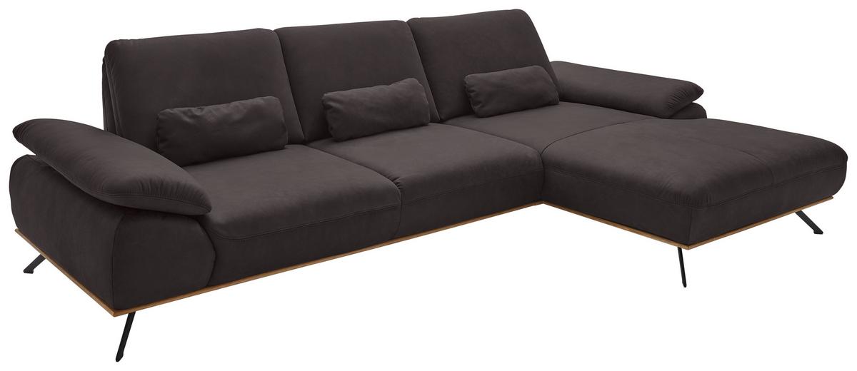 Wohnlandschaft Erling Dunkelbraun - Beige/Dunkelbraun, MODERN, Leder/Metall (322/89/187cm) - Premium Living