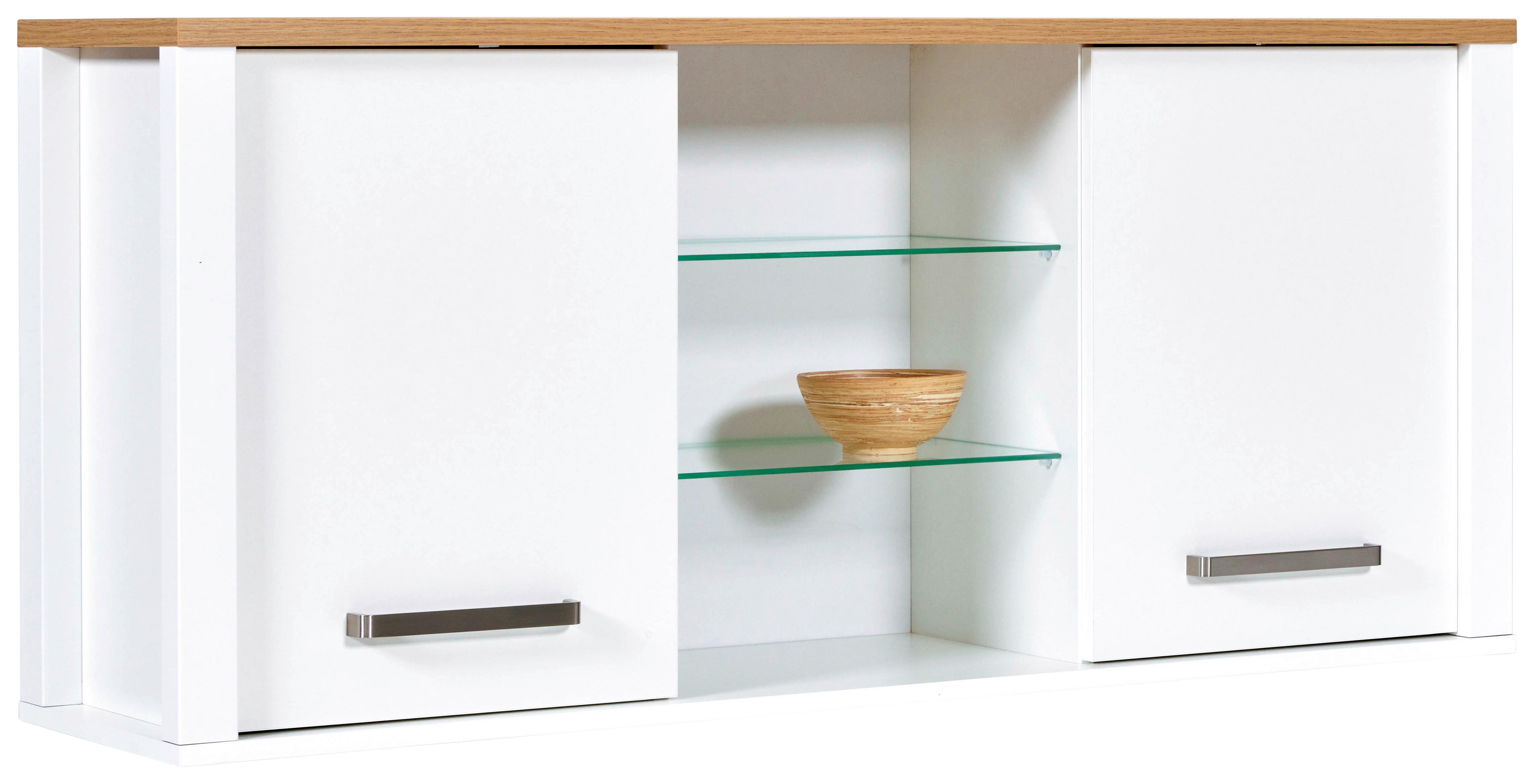Hängeschrank Sicilia Weiß/Eiche Artisan - Silberfarben/Weiß, ROMANTIK / LANDHAUS, Glas/Holzwerkstoff (130,3/57,5/33cm) - Mömax