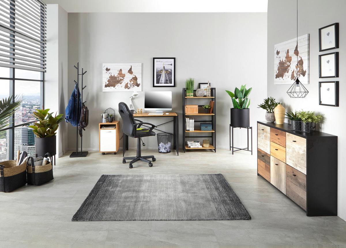 Etajeră Klapp - culoare lemn stejar/negru, Modern, metal/material pe bază de lemn (60/124,5/30cm) - Modern Living