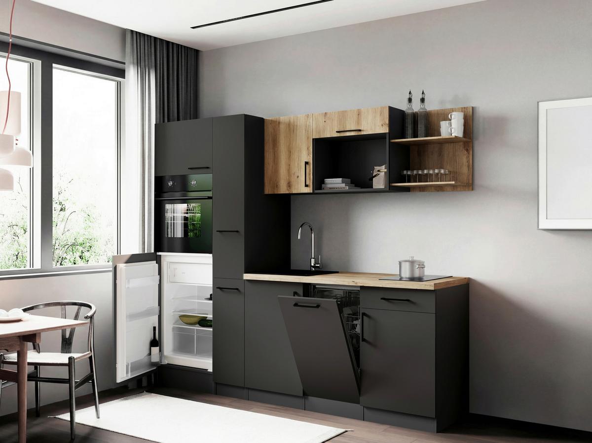 Küchenblock Oliver m. Geräten Grau - Eiche Artisan/Grau, Trend, Holzwerkstoff/Metall (235cm) - Respekta