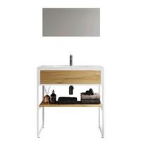Kopalnica Bitila 80, Bela, Barva Hrasta - bela/medeni hrast, Moderno, kovina/steklo (80cm) - MID.YOU