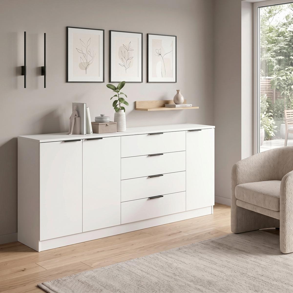 Tálalószekrény Kopenhagen - fekete/fehér, Design, műanyag/faalapú anyag (185/80/35cm) - Livetastic