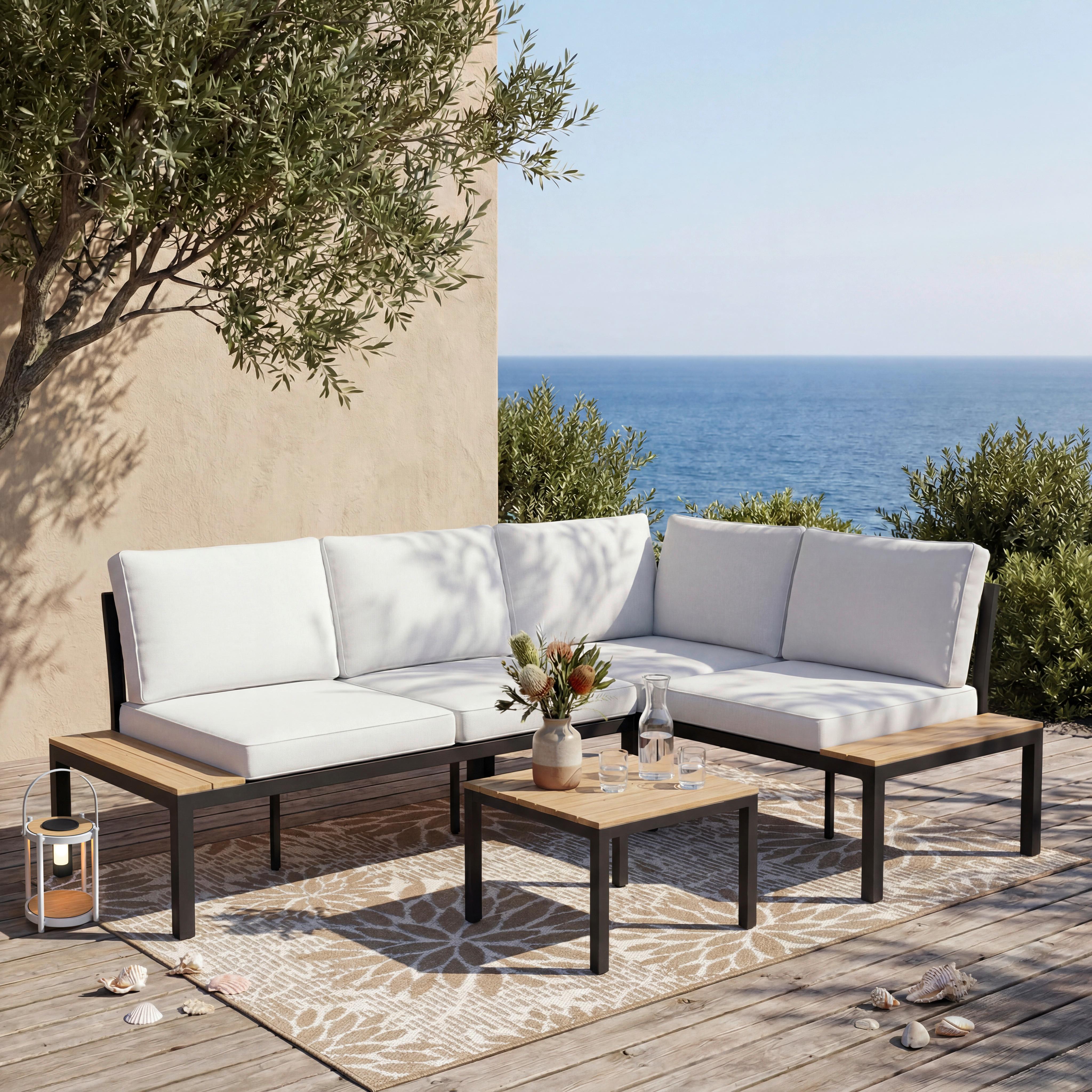 Garnitură grădină Arianna - crem/culoare natur, Modern, plastic/metal (146/76/75cm) - Bessagi Garden