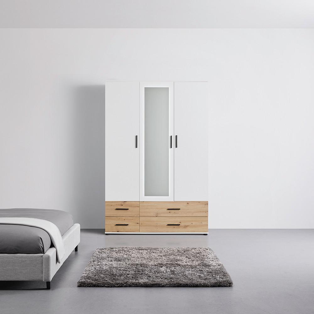 Kleiderschrank Rasant Weiss/Eichefarben - Weiss/Schwarz, Konventionell, Holzwerkstoff/Kunststoff (127/188/52cm) - Mömax