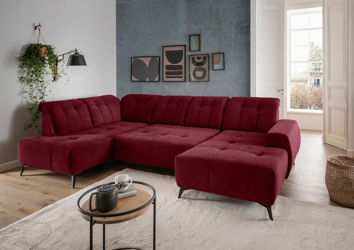 WOHNLANDSCHAFT SANO - Bordeaux/Schwarz, MODERN, Textil/Metall (200/337/180cm) - Livetastic