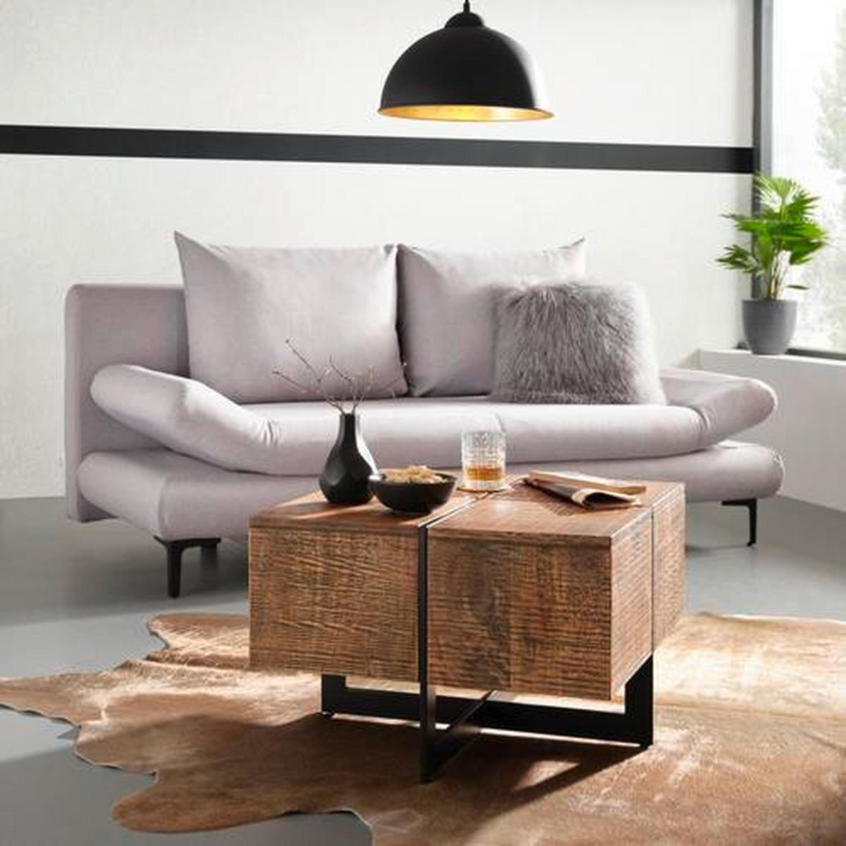 Schlafsofa in Hellgrau mit Bettfunktion - Hellgrau/Schwarz, MODERN, Textil (191/42-76/86cm) - Based