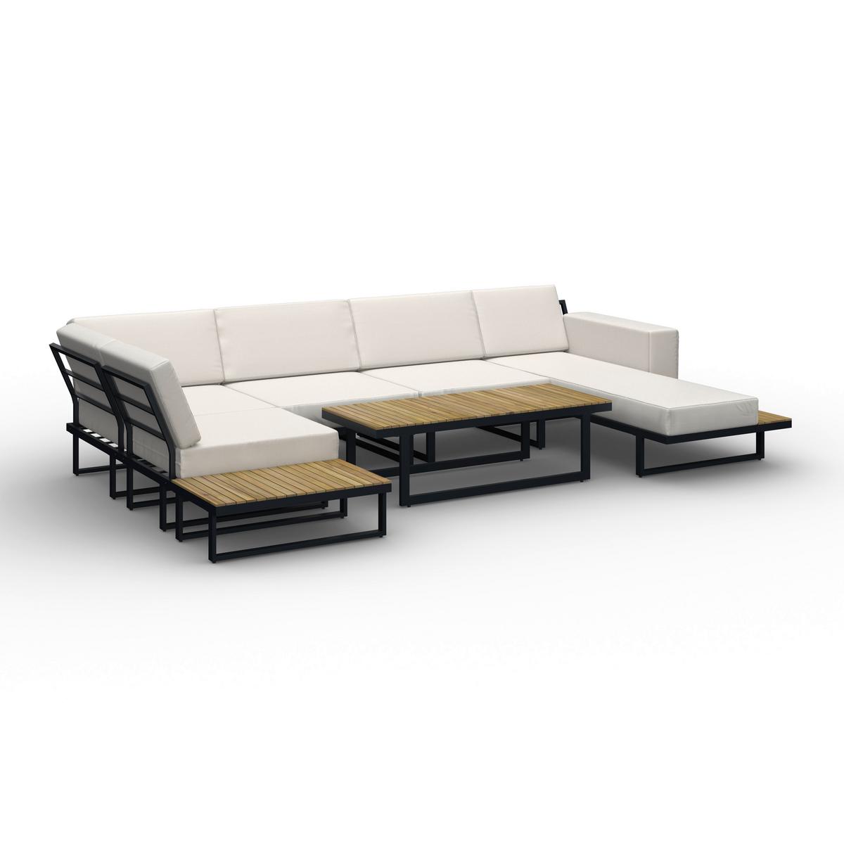 Loungegarnitur Marla Creme Holz/Outdoorstoff/Metall - Creme/Schwarz, MODERN, Holz/Textil - Bessagi Garden