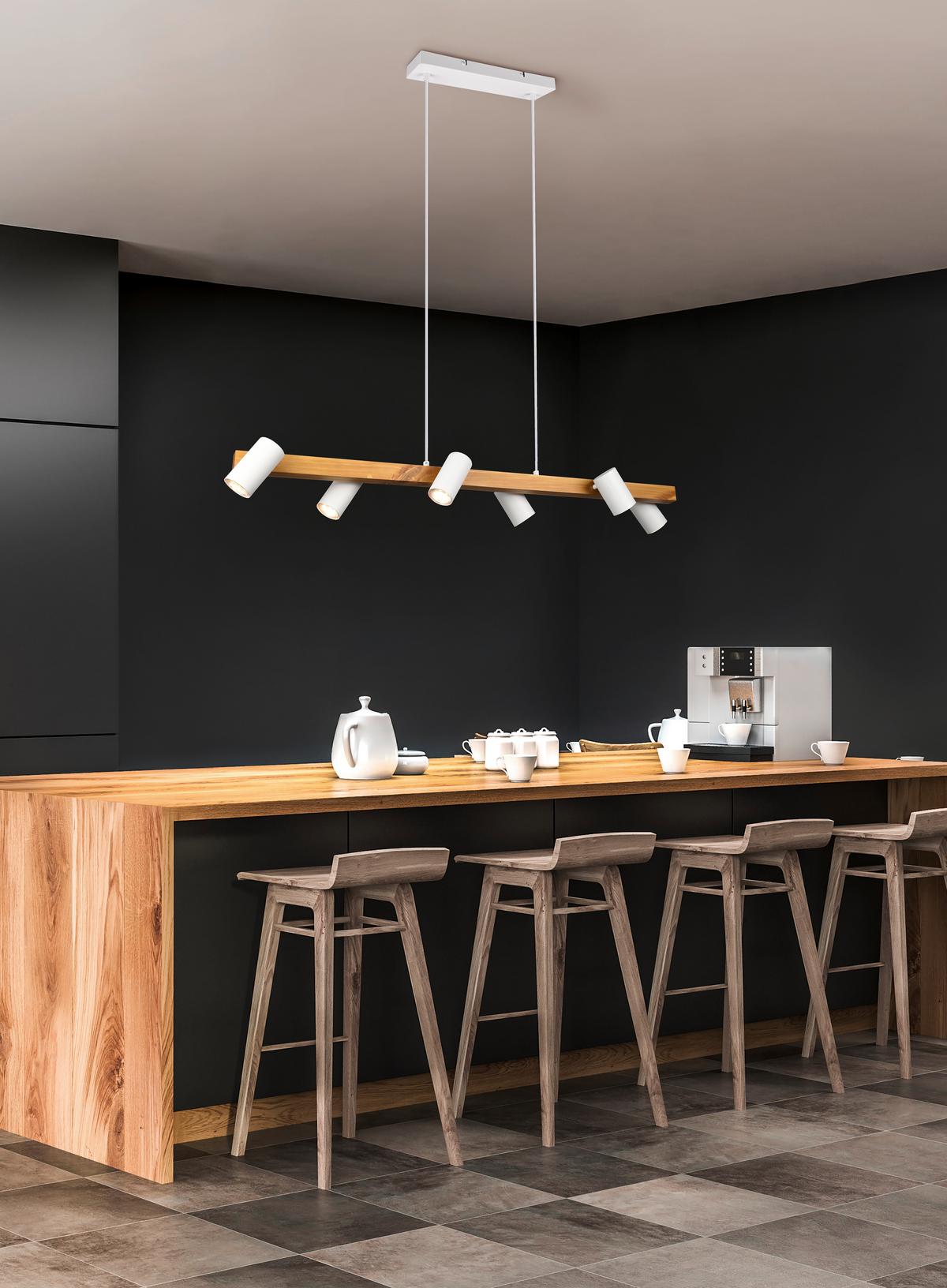 Pendelleuchte Marley Naturfarben max. 35 Watt - Naturfarben/Weiß, MODERN, Holz/Metall (115/150/20cm) - Trio Leuchten