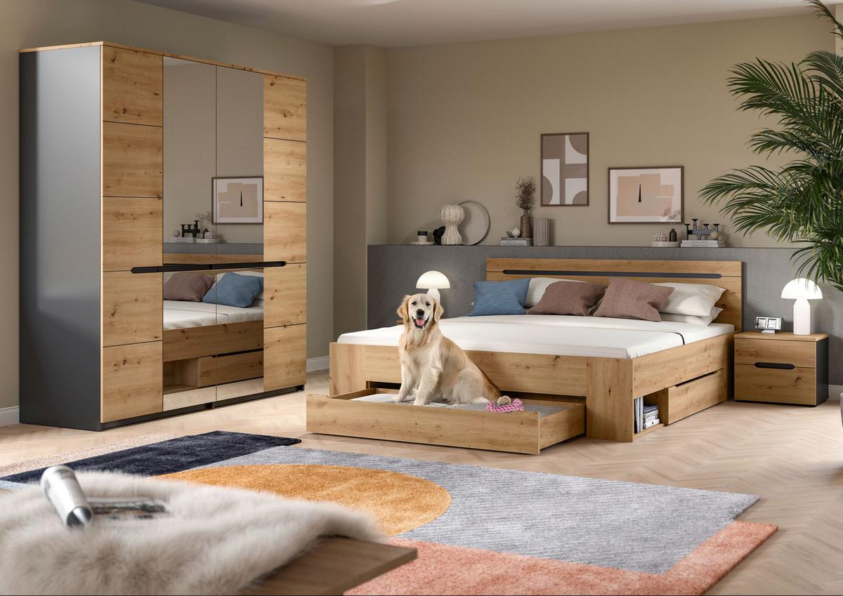 Schlafzimmer CANU 4-teilig Grau, Eiche Artisan - Eiche Artisan/Grau, MODERN, Holzwerkstoff - MID.YOU