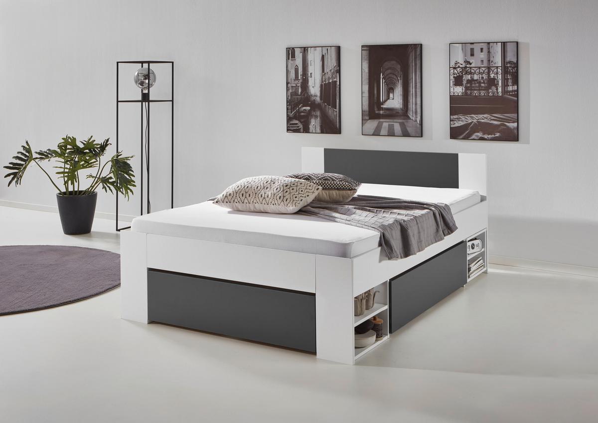 Postelja S Predalom Azurro 2-120 - bela/antracit, Moderno, leseni material (120/200cm) - Mömax