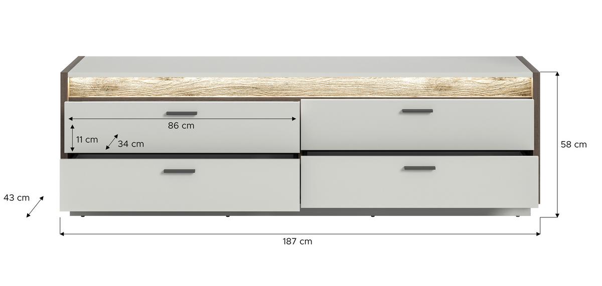 Lowboard Falcona Eiche dunkel /Grau ca. 58x187 cm - Design, Holzwerkstoff/Metall (58/187/43cm) - MID.YOU