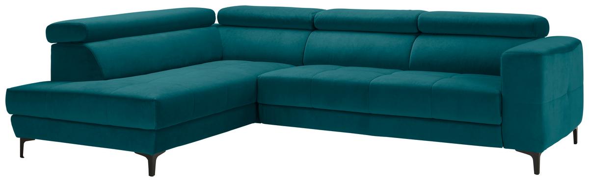 Ecksofa Emma links Petrol - Petrol/Schwarz, MODERN, Textil (210/47/301cm) - Premium Living