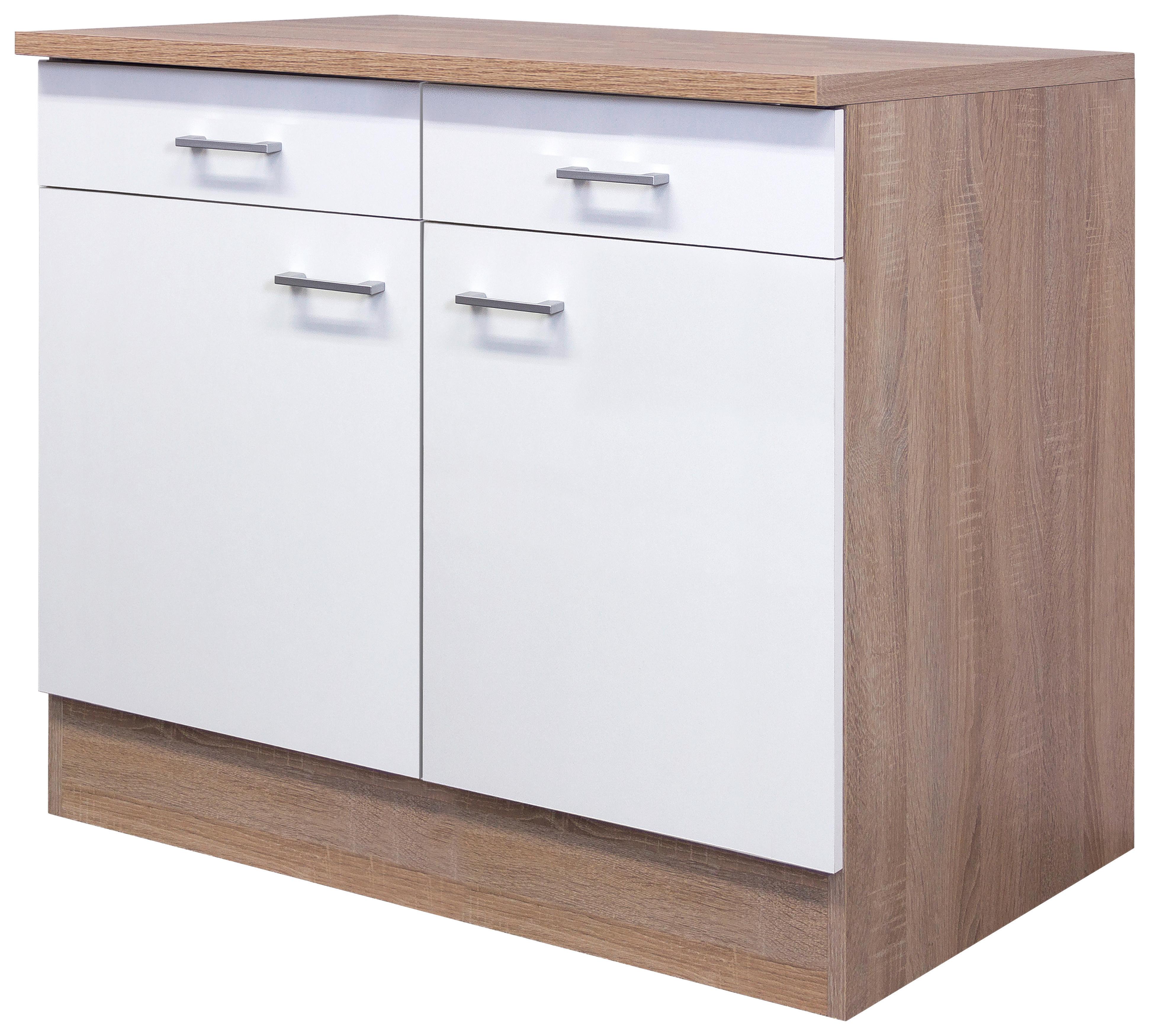 Küchenunterschrank Samoa ca. 100x85cm Weiß/Sonoma Eiche - Alufarben/Weiß, KONVENTIONELL, Holzwerkstoff/Kunststoff (100/85/57cm) - FlexWell