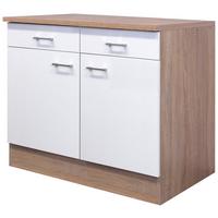 Kuhinjska Spodnja Omarica Samoa, Bela, Barva Hrasta - bela/barve aluminija, Konvencionalno, umetna masa/leseni material (100/85/57cm) - FlexWell