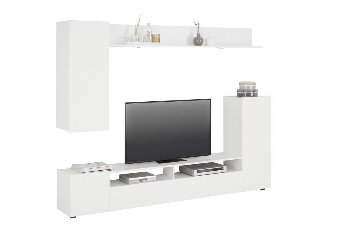 Wohnwand in Weiß Hochglanz - Silberfarben/Weiß, MODERN, Holzwerkstoff/Kunststoff (208/165/33cm) - Mömax