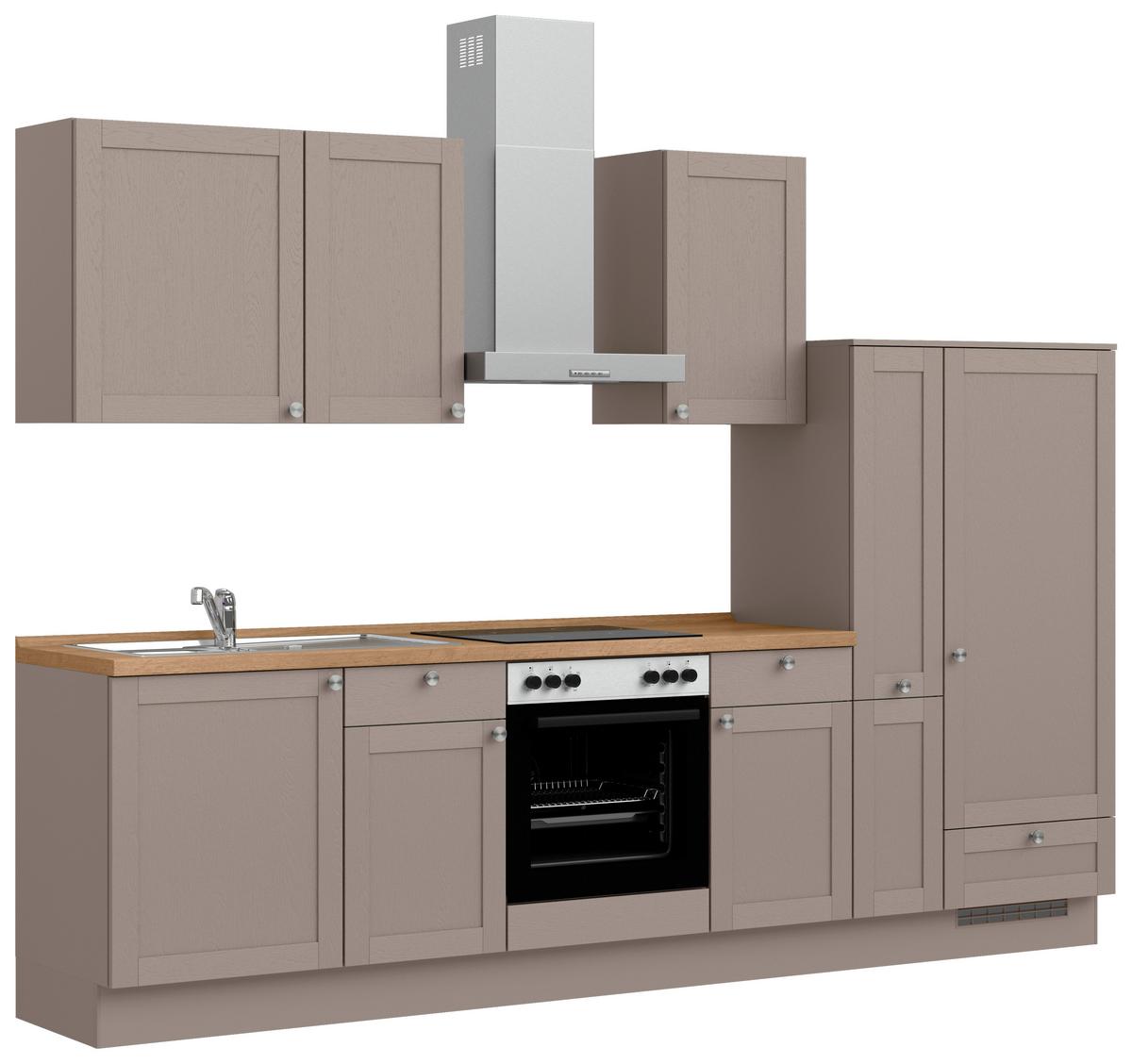 Küchenleerblock Frame Low o. Geräte Beigebraun - Edelstahlfarben/Eichefarben, MODERN, Holzwerkstoff/Metall (300cm) - Nobilia