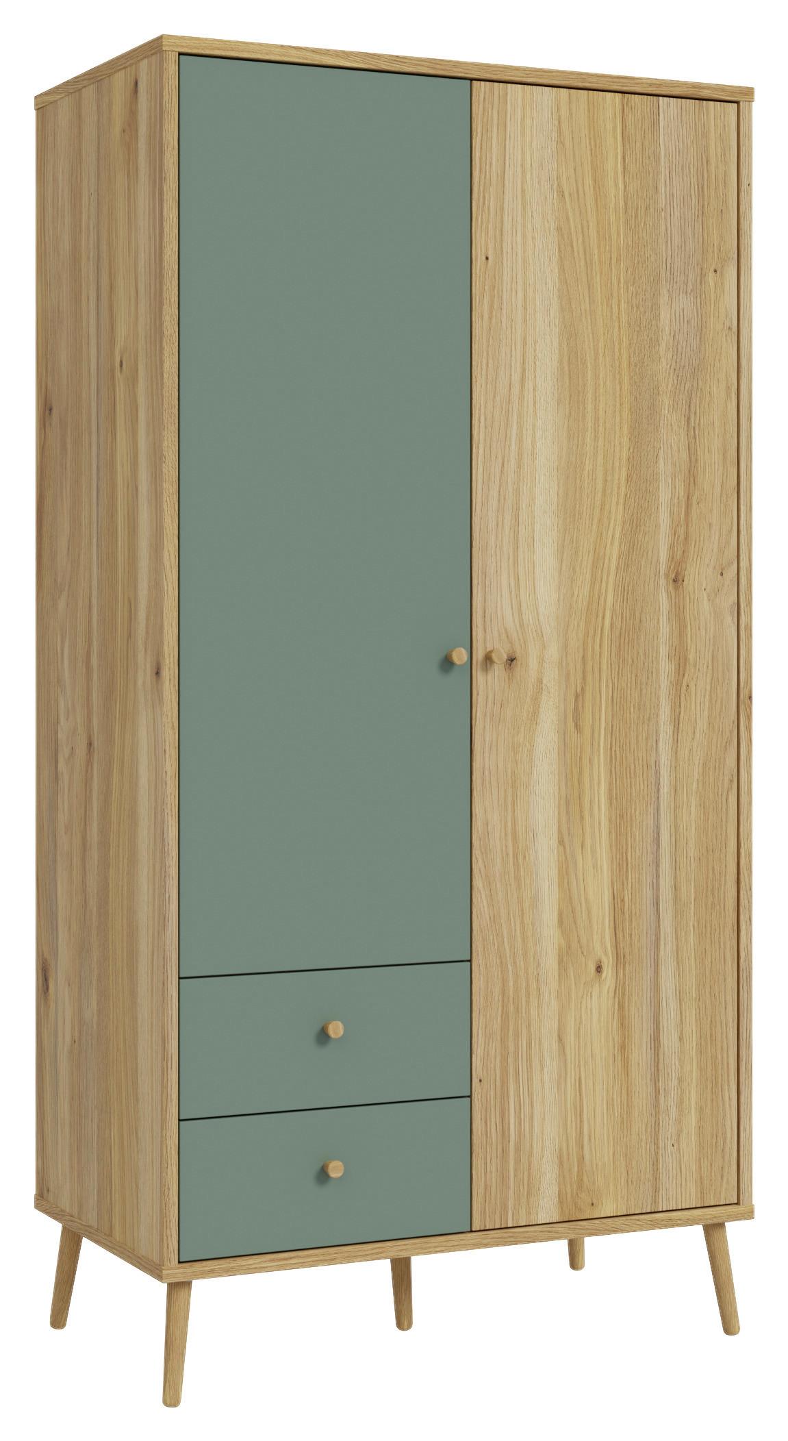 Kleiderschrank Whenua Grün/Eichefarben - Eichefarben/Grün, KONVENTIONELL, Holz/Holzwerkstoff (95/186/52cm) - Mömax