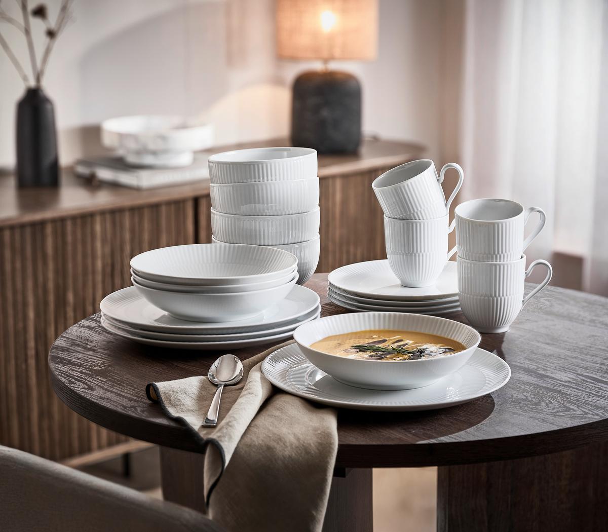 SERWIS OBIADOWO-ŚNIADANIOWY AMINA UNI 3 - biały, Konventionell, ceramika - Seltmann Weiden