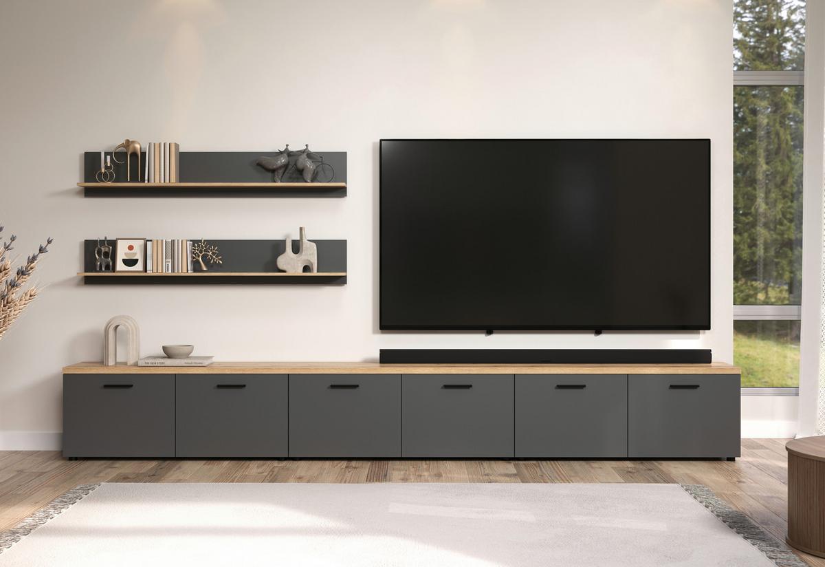 WOHNWAND BAGGIO - Eichefarben/Anthrazit, Design, Holzwerkstoff/Kunststoff (360/180/40cm) - MID.YOU