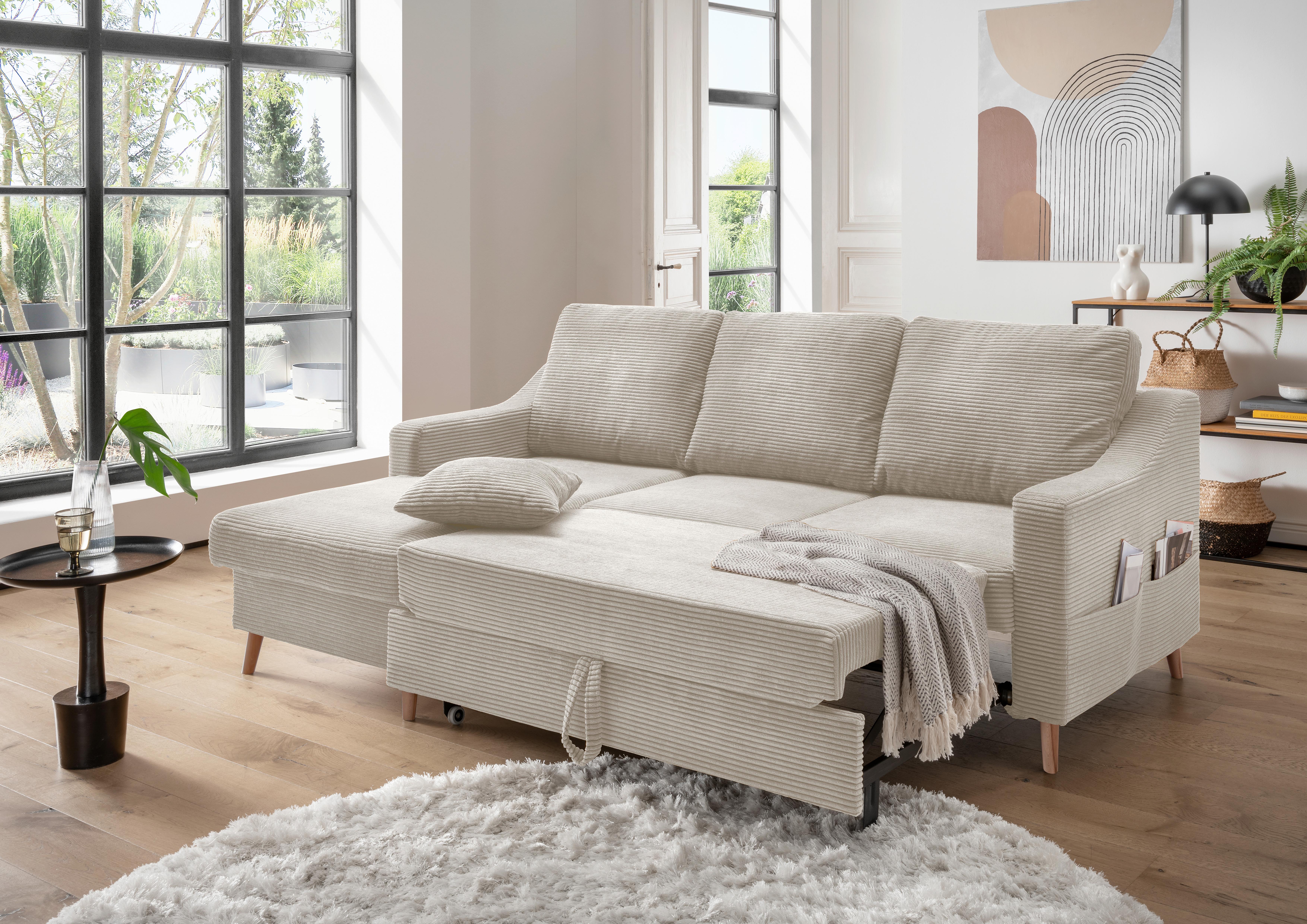 Ecksofa Valentina Beige Cord - Beige/Naturfarben, Design, Holz/Textil (150/228cm) - P & B