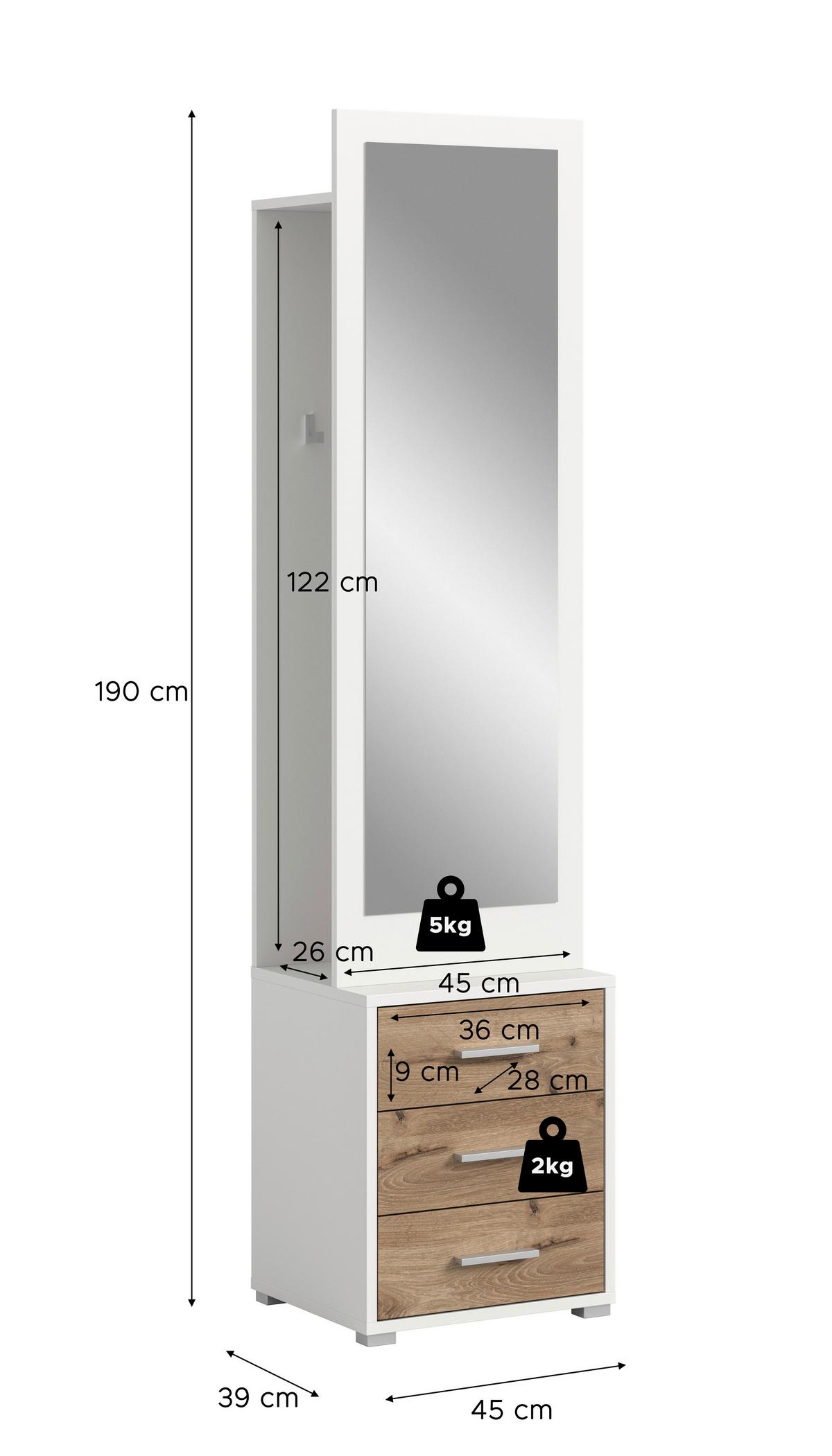 Predsoba Polo, Bela, Barva Hrasta, 2-Delna - bela/temni hrast, Design, leseni material (45/190/38cm) - Livetastic