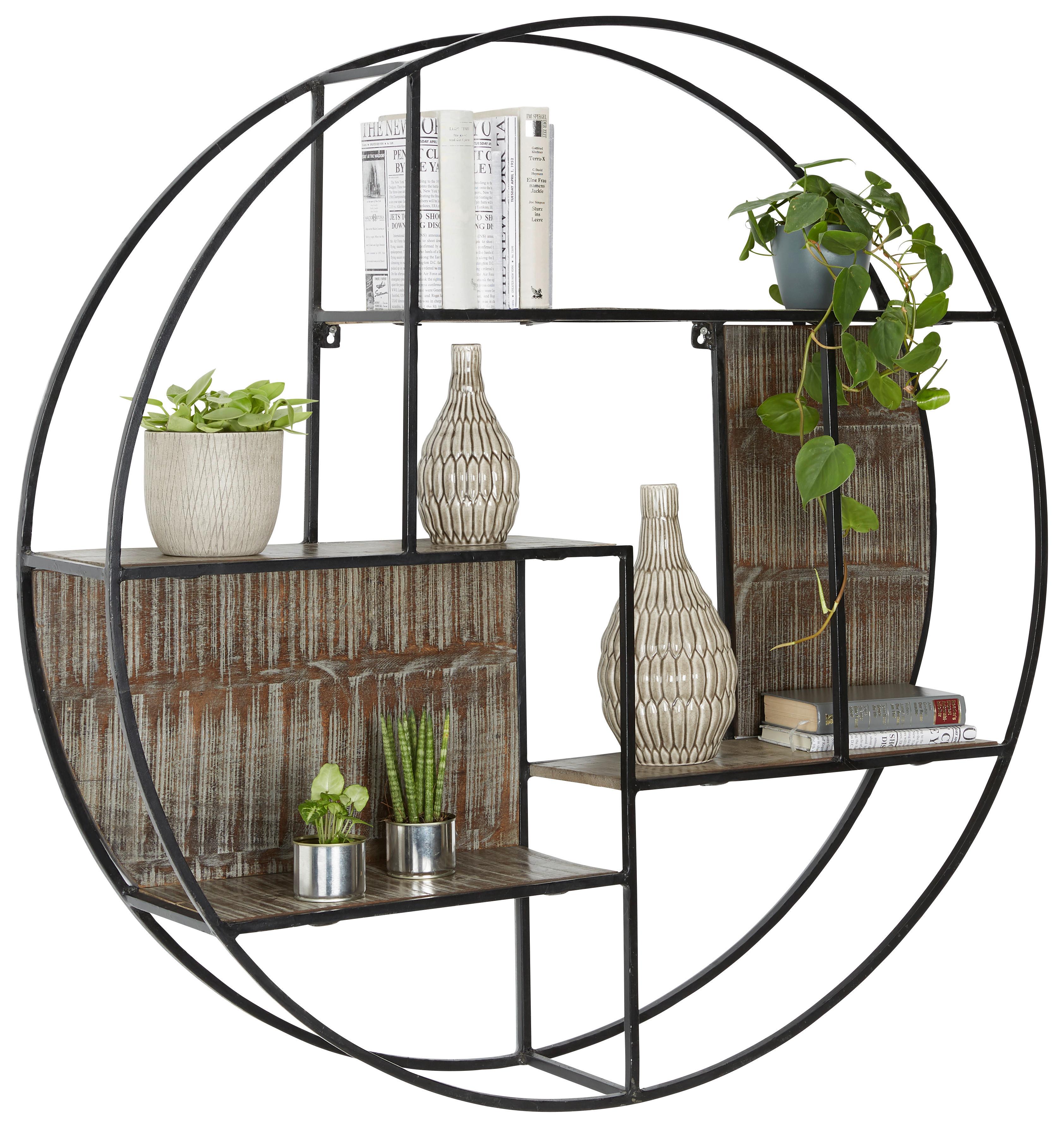 Stenski Regal Udai, Kovina, Mangov Les - rjava, Trendi, kovina/les (117/117/22cm) - Premium Living