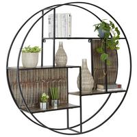 Stenski Regal Udai, Kovina, Mangov Les - rjava, Trendi, kovina/les (117/117/22cm) - Premium Living