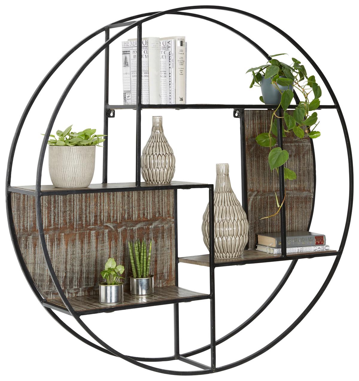 Stenski Regal Udai, Kovina, Mangov Les - rjava, Trendi, kovina/les (117/117/22cm) - Premium Living