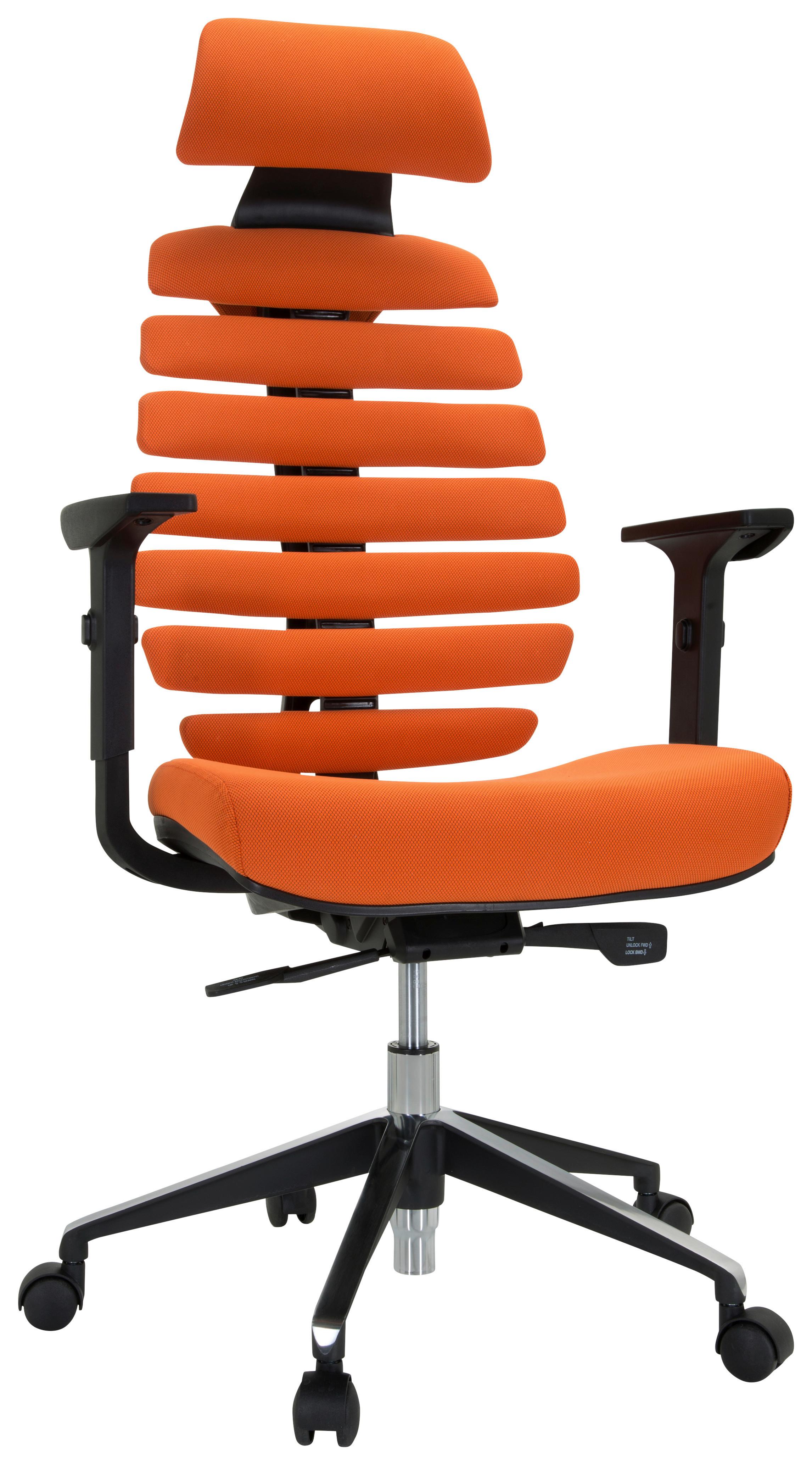 Drehstuhl Ergo Line II Pro Orange/Schwarz ca. 65x131x53cm - Schwarz/Alufarben, MODERN, Kunststoff/Textil (65/131/53cm) - MID.YOU