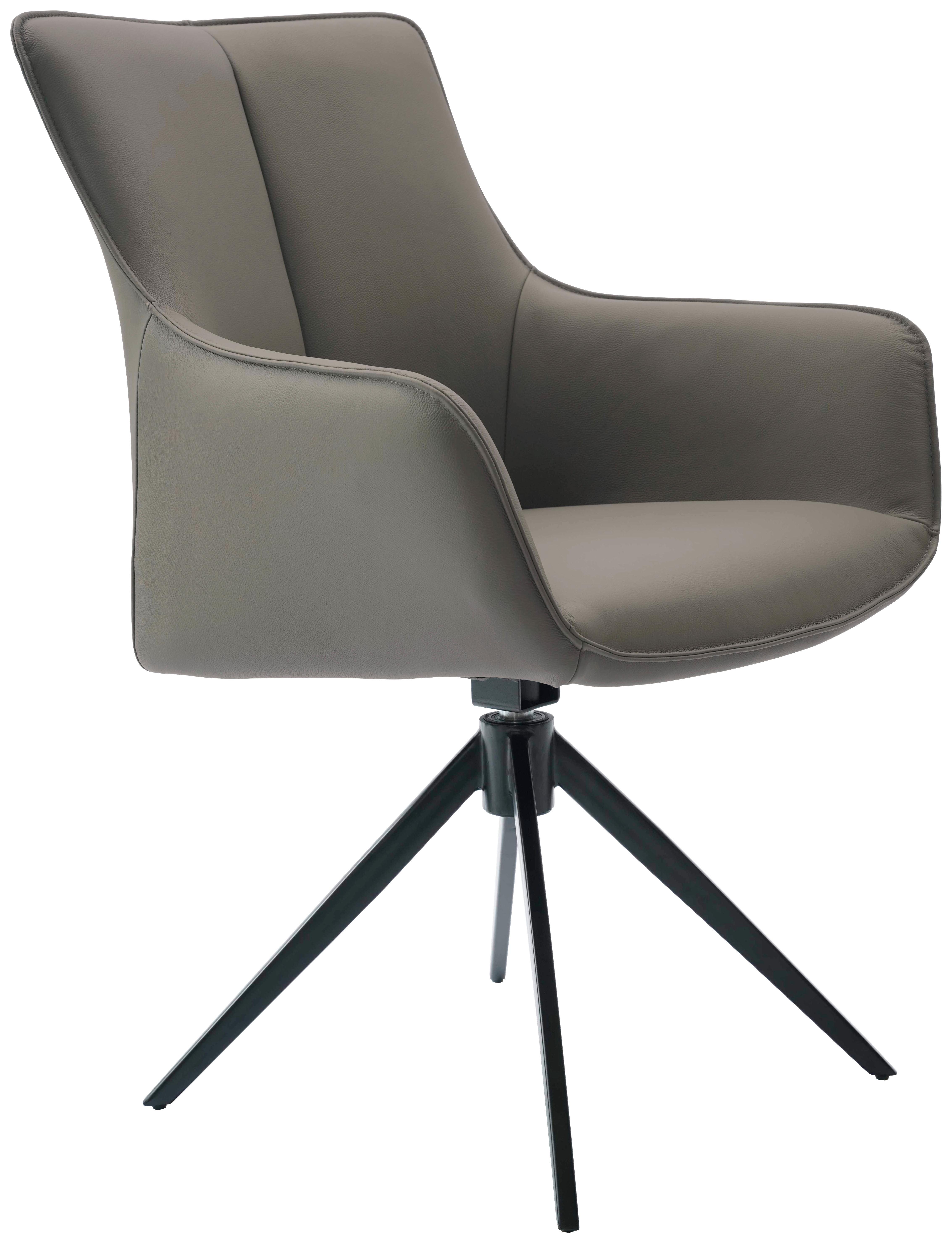 KRZESŁO Z PODŁOKIETNIKAMI YUKI - czarny/szary, Design, skóra/metal (64/87/60cm) - Novel