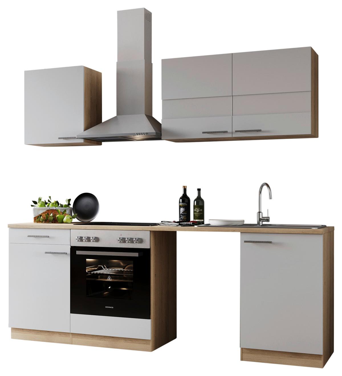 Küchenblock Merle m. Geräten Weiß - Edelstahlfarben/Eichefarben, Basics, Glas/Holzwerkstoff (220cm) - Respekta