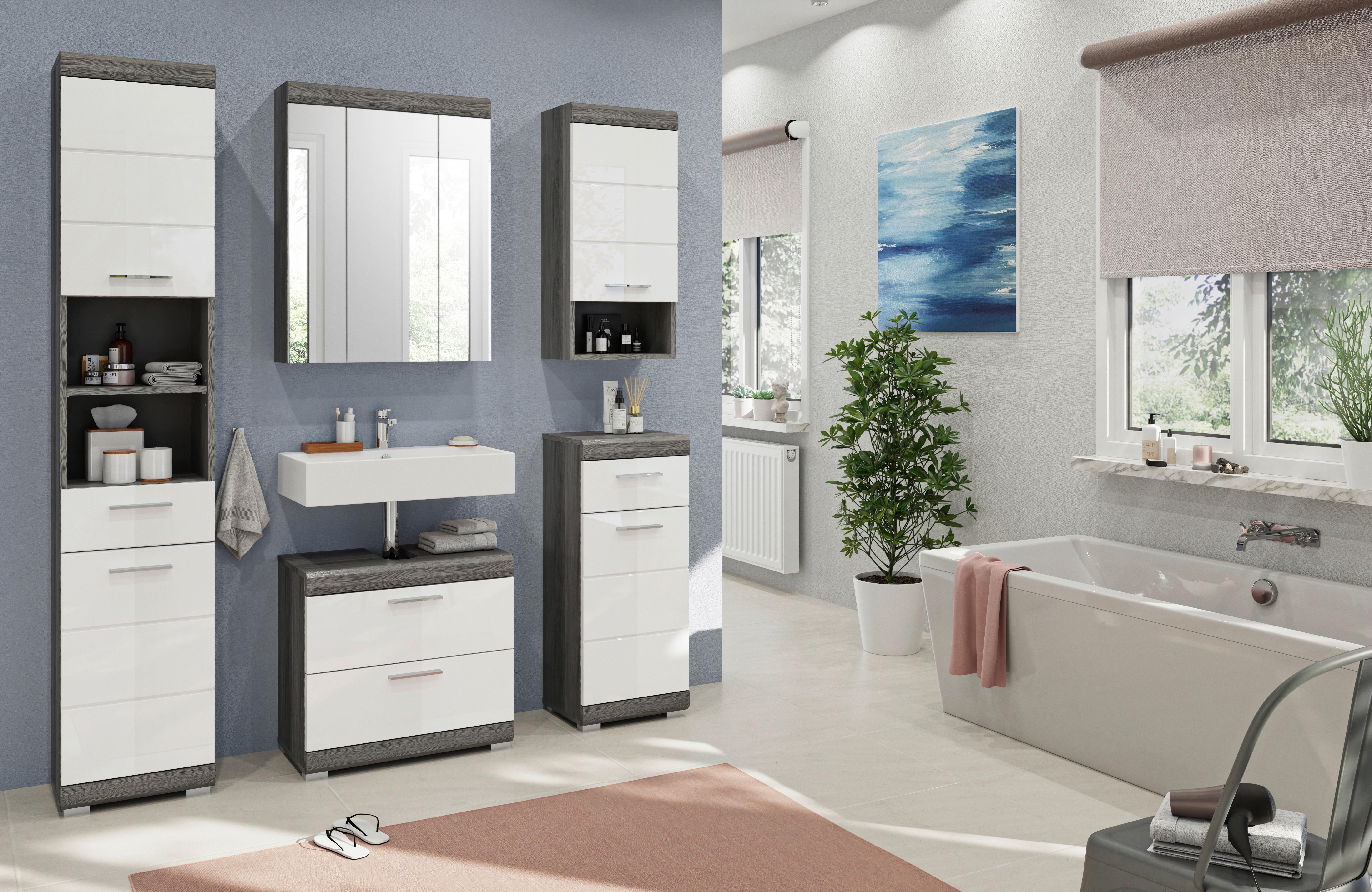 Badezimmer Scout 5-tlg. ca. 134 cm Anthrazit/Weiß - Weiß Hochglanz/Grau, MODERN, Holzwerkstoff/Kunststoff (134cm) - MID.YOU