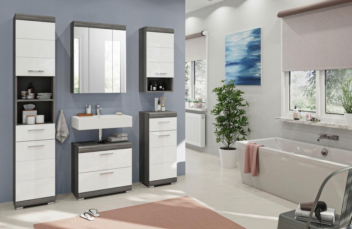 Badezimmer Scout 5-tlg. ca. 134 cm Anthrazit/Weiß - Weiß Hochglanz/Grau, MODERN, Holzwerkstoff/Kunststoff (134cm) - MID.YOU