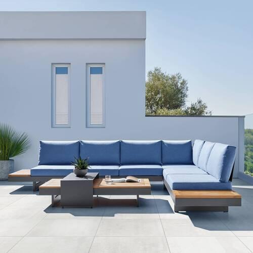 Lounge Garnitura Amaia, Modra - modra/temno siva, Moderno, kovina/tekstil (253/323cm) - Bessagi Garden