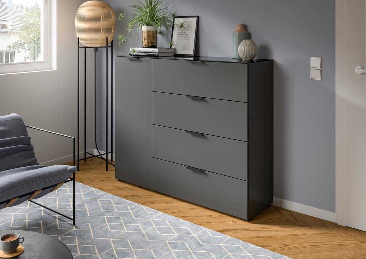 Kommode Ray ca. 135x112 cm Anthrazit - Anthrazit, Design, Glas/Holzwerkstoff (135/112/40cm) - Livetastic