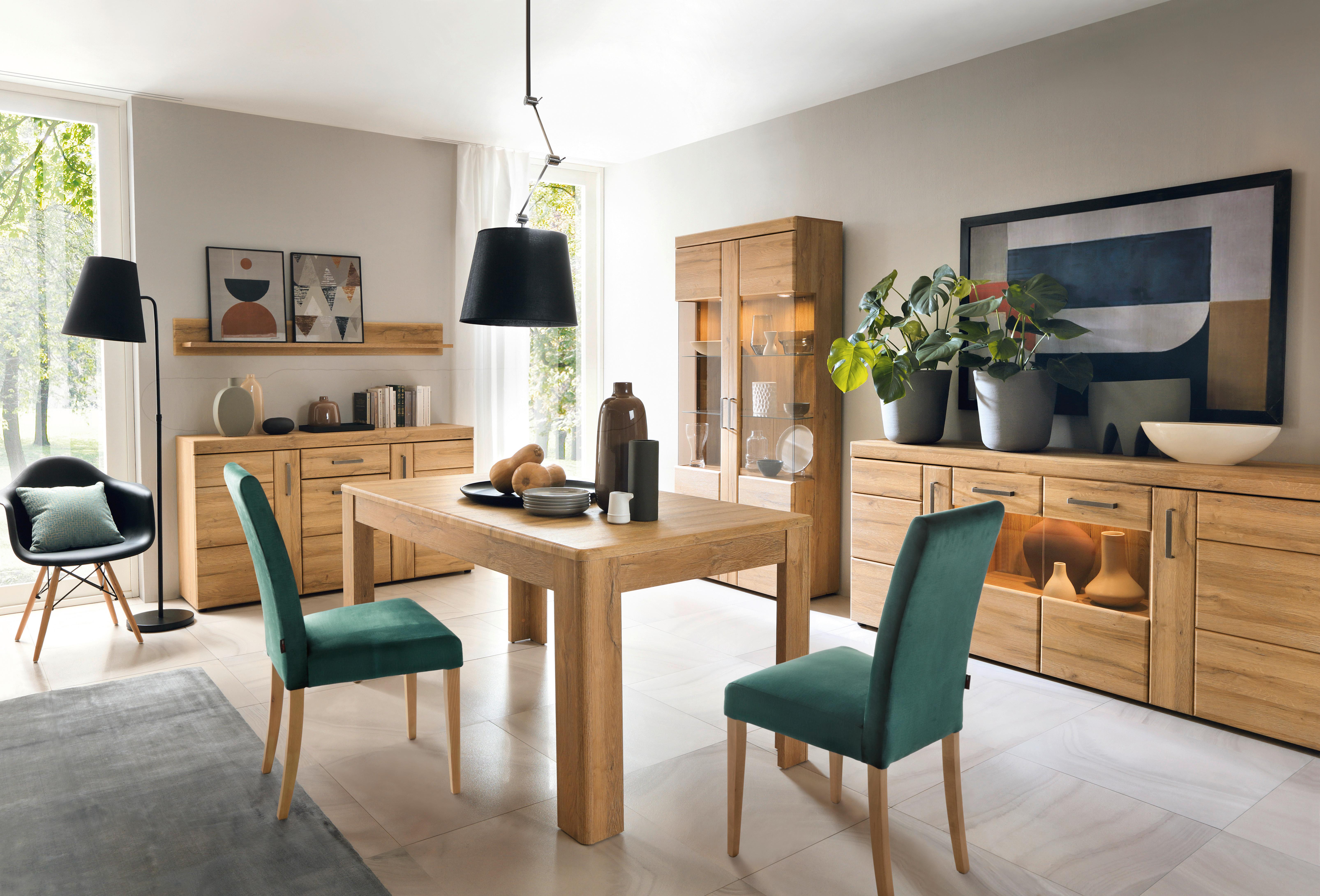 Vitrina Cortina - boje hrasta/crna, Moderno, staklo/drvni materijal (92,8/195/37,4cm) - Modern Living