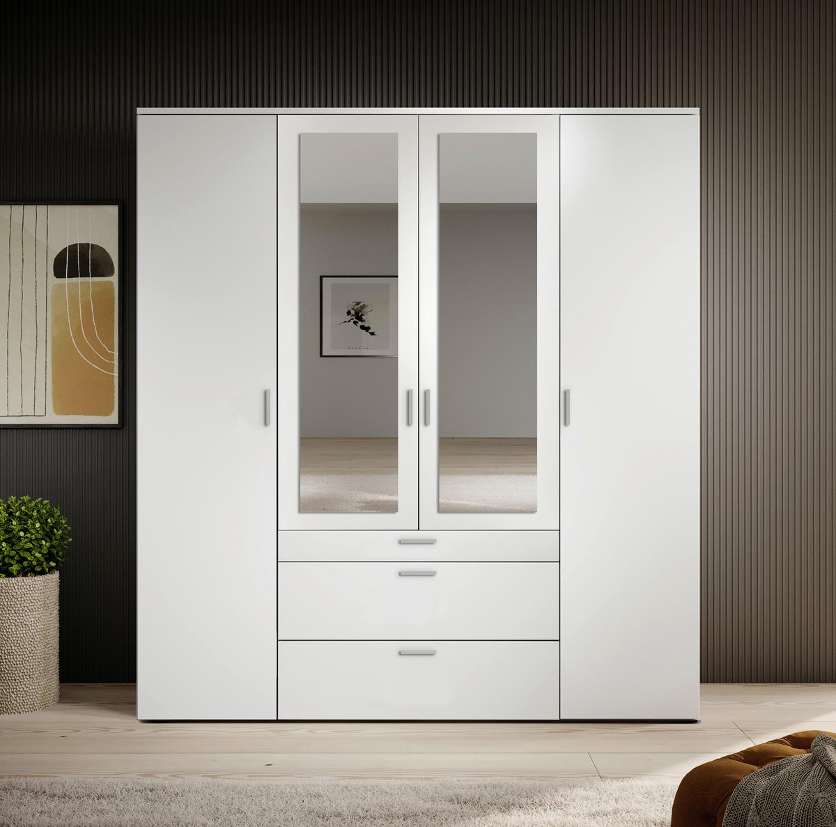 SZAFA UCHYLNA VESALA - biały/kolor aluminiowy, Modern, materiał drewnopochodny/tworzywo sztuczne (180/195/56cm) - P & B
