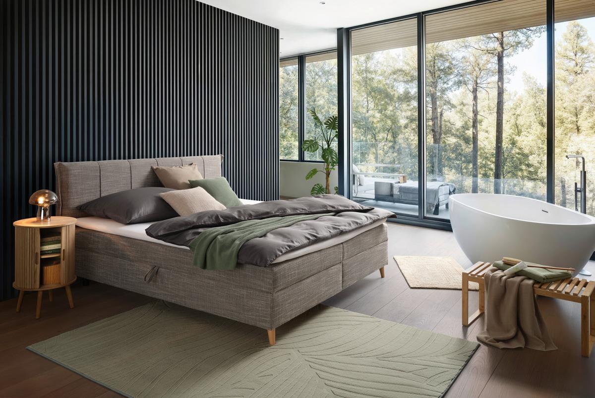 Boxbett Veloria Grau ca. 180x200cm - Schwarz/Grau, KONVENTIONELL, Textil/Metall (180/200cm) - Based