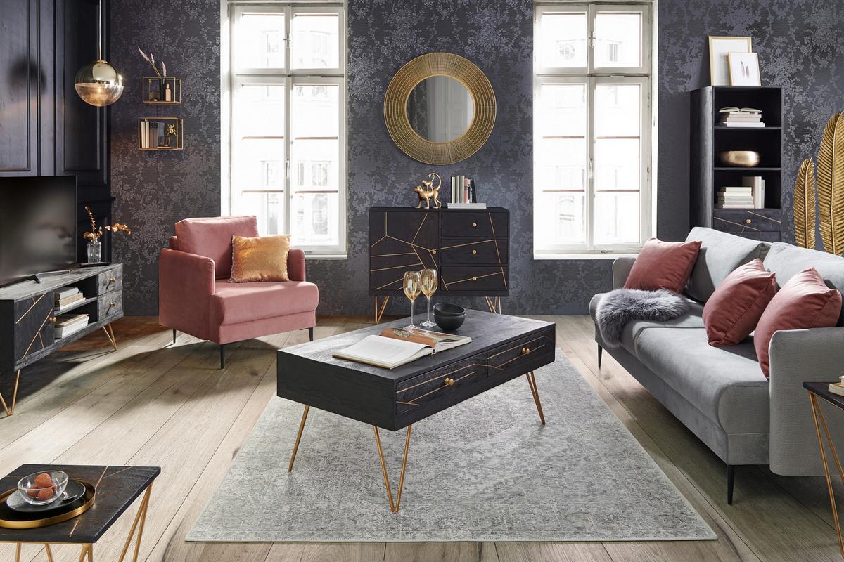 REGAŁ FIN   -AMBIA HOME- - czarny/kolor złoty, Trend, metal/drewno (55/153/43cm) - Ambia Home