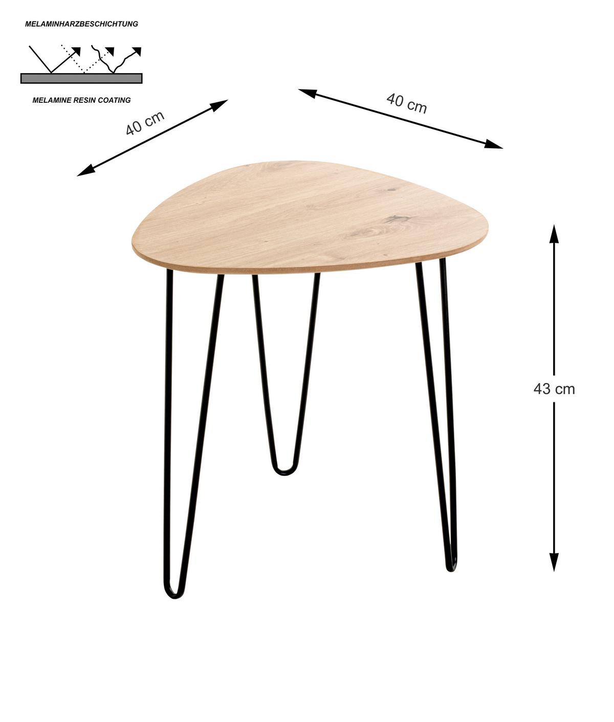 STOLIK BOCZNY BERGEN 2 - kolor dębowy/czarny, Trend, materiał drewnopochodny/metal (40/40/43cm)