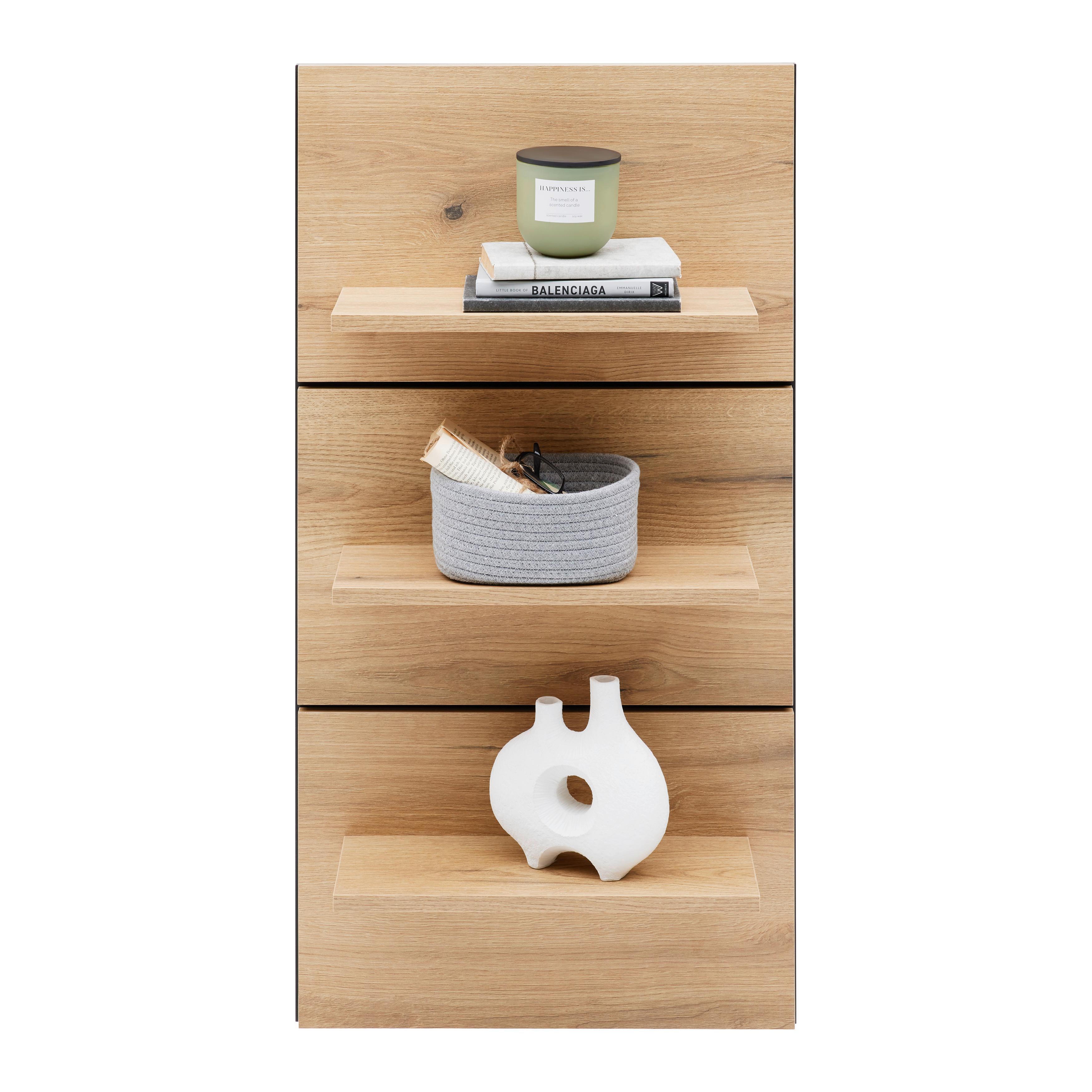 VÄGGHYLLA MATEO - svart/ekfärgad, Modern, trämaterial (50/95,5/18,2cm) - Mömax