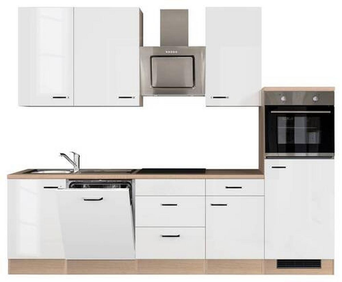 Kuhinjski Blok Z Aparati Valero, Bela, Barva Hrasta - barve nerjavečega jekla/bela, Moderno, kovina/leseni material (280cm) - FlexWell