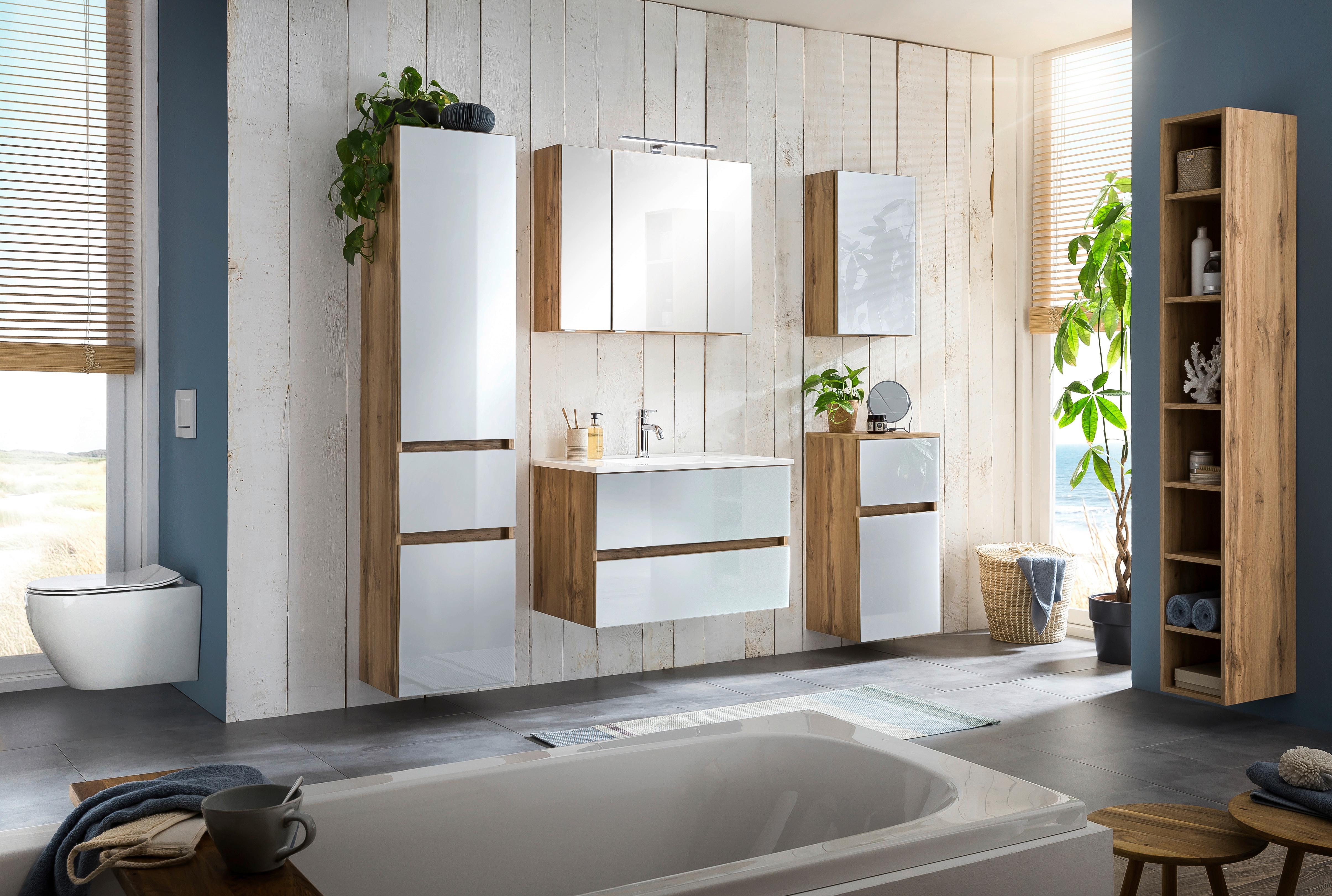 Spiegelschrank Helsinki mit LED 3-türig ca. 80x64 cm Eiche - Chromfarben, KONVENTIONELL, Glas/Holzwerkstoff (80/64/20cm) - Held