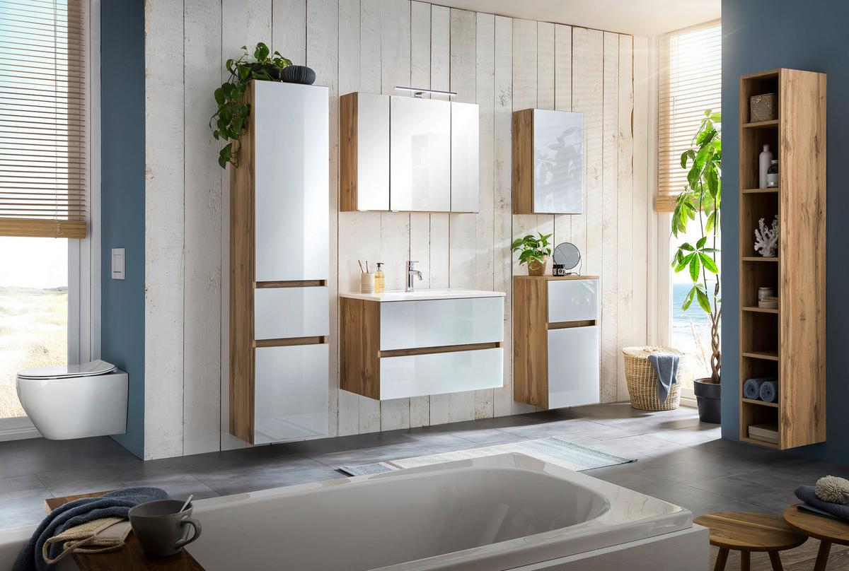 Spiegelschrank Helsinki mit LED 3-türig ca. 80x64x20 cm - Chromfarben, KONVENTIONELL, Glas/Holzwerkstoff (80/64/20cm) - Held