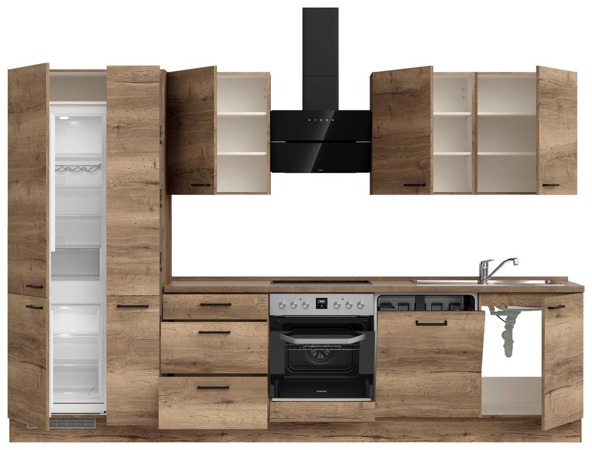 Küchenblock Structura High m. Geräten Eiche dunkel - Eiche dunkel/Schwarz, MODERN, Holzwerkstoff/Metall (330cm) - Nobilia